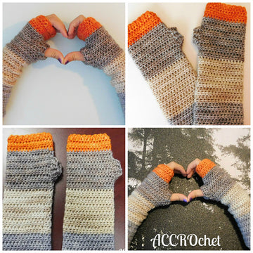 Pumpkin spice, crochet fingerless mitten pattern