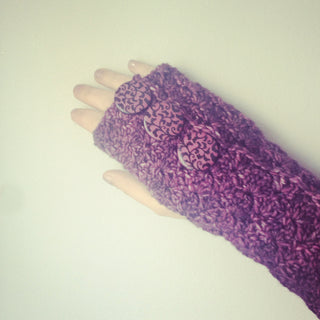 Purple ACCROchet fingerless mitten.