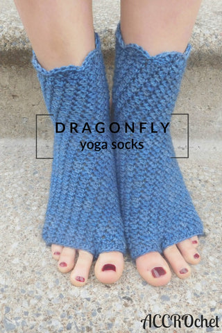Dragonfly crochet sock pattern promo graphic.