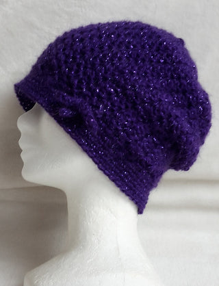 Purple Lemonade Crochet Hat on mannequin head.