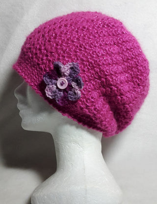 Pink Lemonade Crochet Hat on mannequin head.