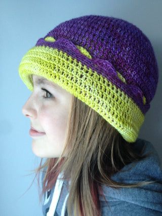 Polkadot Crochet hat worn by tween.
