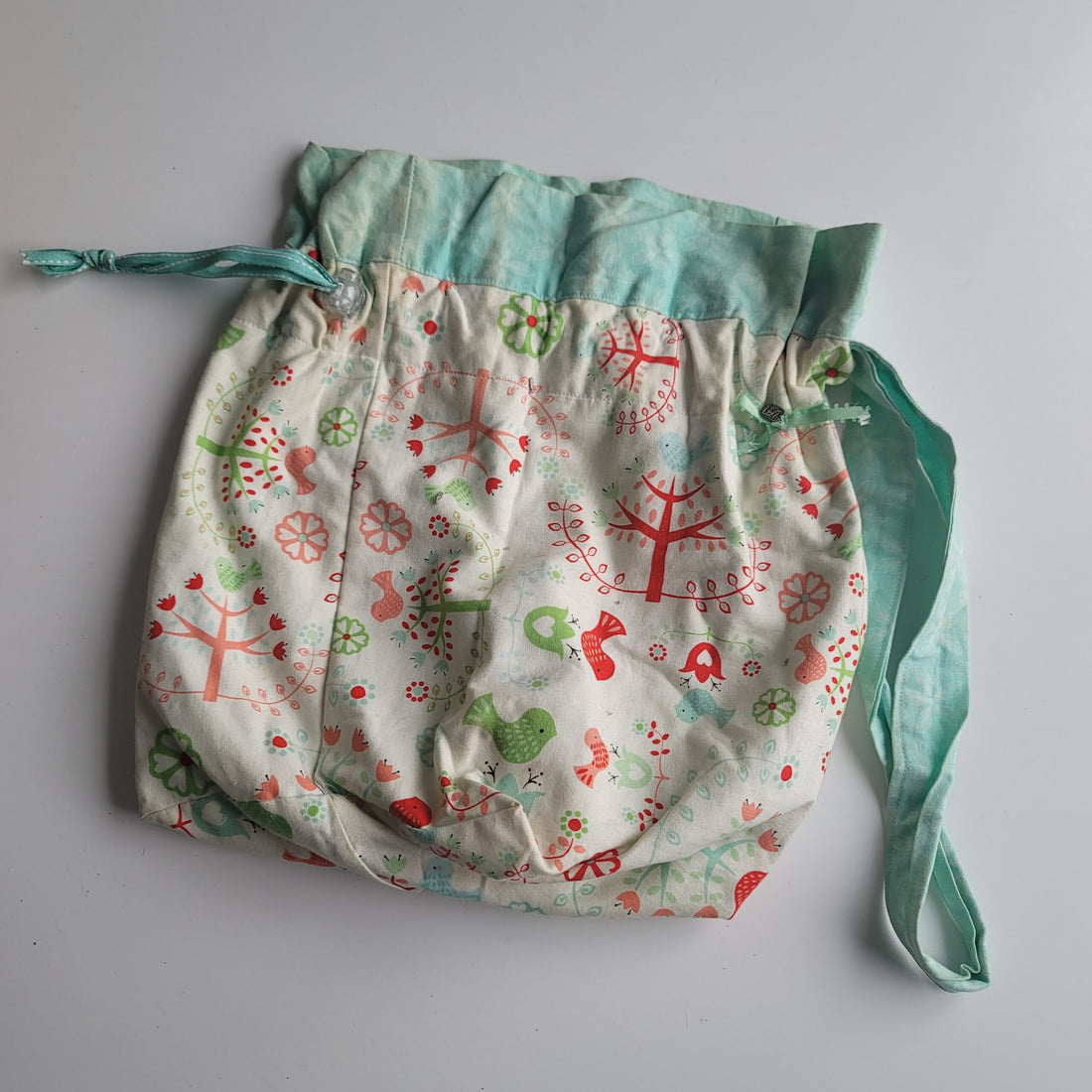 Project bag turquoise and birds.
