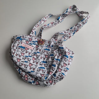 Small project bag with cartoon sheep and blue cloud print.