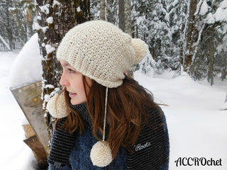 Snow Angel Crochet Hat worn by teen outside in winter.