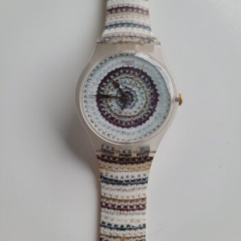 Swatch watch with crochet motif