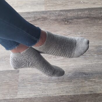 Crochet ankle socks, worn