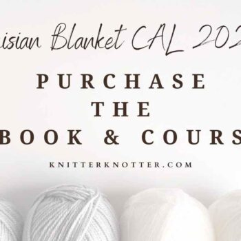 Button graphic for Knitter Knotter's 2023 Tunisian crochet Blanket CAL ebook and course